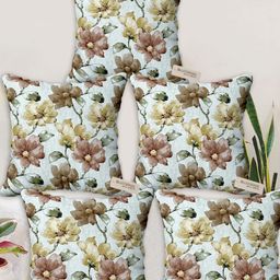 Blue Grass Cream-Coloured & Yellow Set Of 5 Floral Velvet Square Cushion Covers-image-72