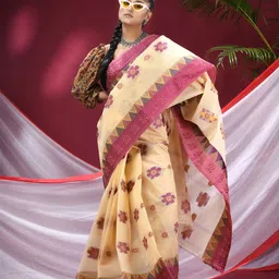TANTLOOM Floral Woven Design Pure Cotton Saree-picture-17