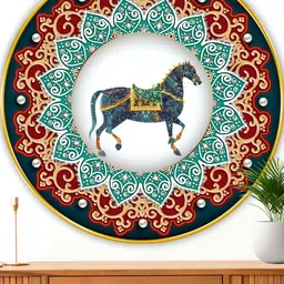 Myntra Elegant Homes Red & Green Dancing Horse Birds And Animals Wooden Wall Art-image-57