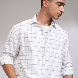 HIGHLANDER Men Cutaway Collar Grid Tattersall Checked Cotton Casual Shirt-picture-2