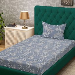 KLOTTHE Grey & White Floral Printed 300 TC Single Bedsheet Set 2.25 m x 1.5 m-image-46
