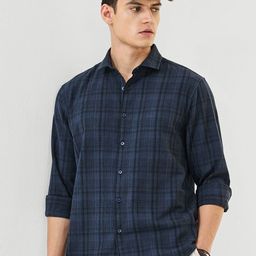Snitch Men Tartan Checked Spread Collar Cotton Casual Shirt-image-77