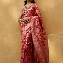 Janasya Ethnic Motifs Zari Organza Kanjeevaram Saree-image-64