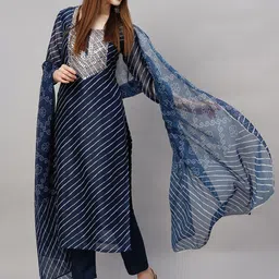 Anni Designer Women Leheriya Regular Thread Work Kurta with Trousers & With Dupatta-5