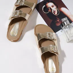 THE WHITE POLE Women Striped One Toe Flats with Buckles-image-55