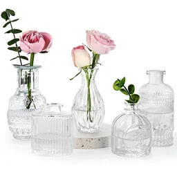 TIED RIBBONS 5Pcs White Textured Glass Flower Vases image 1