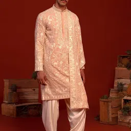 KALPRAAG Floral Embroidered Sequinned Mandarin Collar Kurta with Patiala & Dupatta-image-97