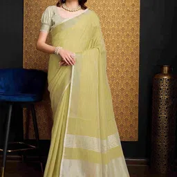 KALINI Yellow Pure Linen Sarees-picture-46