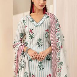 Libas Floral Printed Thread Work Straight Kurta with Trouser & Dupatta image 5