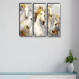 Myntra Elegant Homes White 3 Pcs Wooden Horse Painting Birds and Animals Wall Art-image-85
