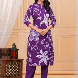 MEERA FAB Women Floral Printed Knee Length Regular Pure Cotton Straight Kurta withTrousers-picture-18