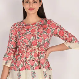 Rajnandini Women Floral Printed Pure Cotton Peplum Regular Top-image-25