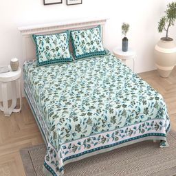Myntra Elegant Homes Blue Printed 180 TC Pure Cotton King Bedsheet Set2.74 m x 2.54m-image-29