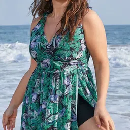 Plus Curvves Tropical Printed Swimwear With Attached Shorts-image-70