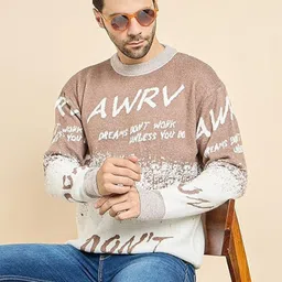 Dzant Men Typography Printed Round Neck Woollen Pullover Sweaters-picture-29