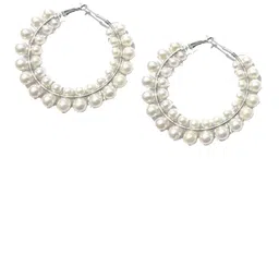 ZURIKRISHA Silver Plated Pearls Beads Beaded Circular Shaped Hoop Earrings-57