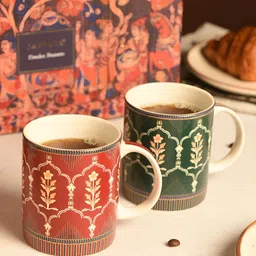 JAYPORE Brown & White Printed Porcelain Matte Mugs Set of Cups and Mugs-picture-43