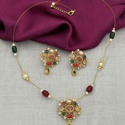 ROFARWORD Gold-Plated Stones Studded & Beaded Jewellery Set-23