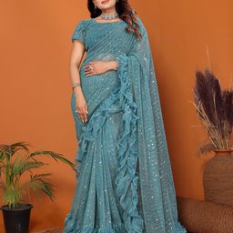 VIJAYA VALLABH Embellished Sequinned Net Ruffles Saree-picture-6