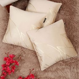 Myntra Elegant Homes Cream & Gold-Toned 3 Pieces Printed Velvet Square Cushion Covers-image-92