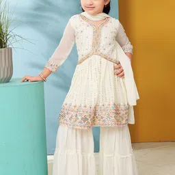 Sangria Girls Embroidered Sequined Empire A Line Georgette Kurta With Sharara & Dupatta-picture-47