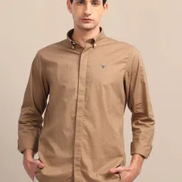 AMSWAN Men Button-Down Collar Solid Cotton Casual Shirt-image-43