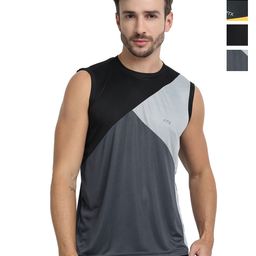 FTX Pack Of 4 Colourblocked Round Neck Sleeveless Dri-FIT Regular Fit Gym T-shirts-image-99