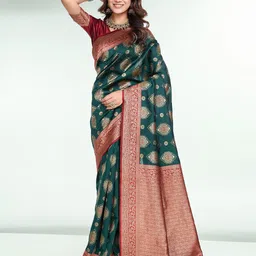 RICH & ROMAN Woven Design Pure Silk Banarasi Saree-image-2