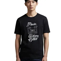 PULP Music Makes Everything Better Slogan Typography Printed Pure Cotton T-Shirt-image-10