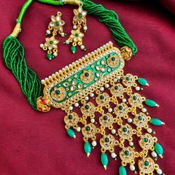 RAJASTHANI GAHANA Gold-Plated Stone-Studded & Beaded Jewellery Set-image-56