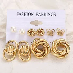 MEENAZ Set of 5 Gold-Plated Contemporary Half Hoop Earrings-0