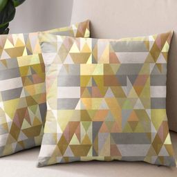 Aura Yellow & Grey Set of 2 Abstract Square Cushion Covers-8