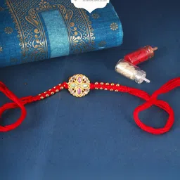 VIVASTRI CZ Stone Flower Gold & Rhodium Plated Alloy Rakhi-image-90
