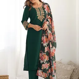 SANISA Women Ethnic Motifs Embroidered Regular Sequinned Kurta with Trousers & With Dupatta-5