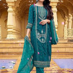 DIVASTRI Women Ethnic Motifs Embroidered Regular Thread Work Kurta with Trousers & With Dupatta-image-43