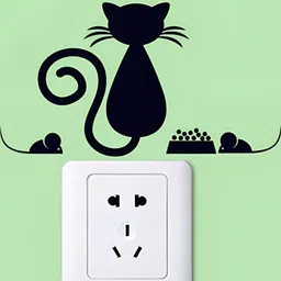INDIAN ROYALS Black Cartoon Cat Pattern Bedroom Switch Self Adhesive Wall Stickers-image-16
