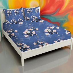 IVAZA Blue Floral 250 TC Queen Bedsheet with 2 Pillow Covers-picture-21