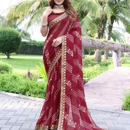 Lookmark Floral Printed Zari Embroidered Pure Georgette Saree-picture-18