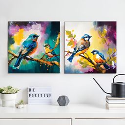 RANDOM Green & Purple 2 Pieces Birds Canvas Wall Art-21