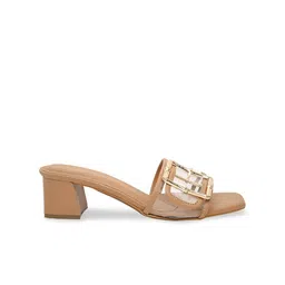 CAI Embellished PU Block Mules with Buckles image 4