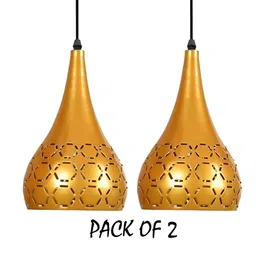 Decorcity Gold-Toned & Black Textured Ceiling Lamp-image-1