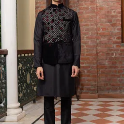 PATR Embroidered Velvet Woven Nehru Jackets-24