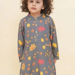 Sethukrishna Boys Floral Printed Mandarin Collar Straight Kurta-image-45