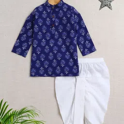 The Magic Wand Boys Floral Printed Pure Cotton Kurta With Dhoti Pants-41