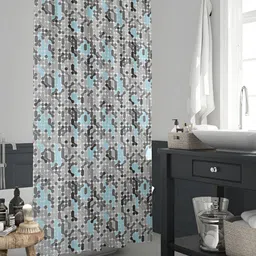 ArtzFolio Grey & Blue Printed Waterproof Shower Curtain-4