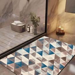 IVAZA Brown And Blue Triangular Pattern 550 GSM Bath Mat-1