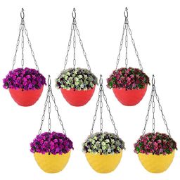 Kuber Industries Red & Yellow 6 Pieces Textured Durable Hanging Planters-11