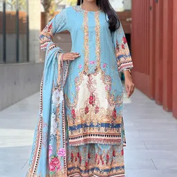 BINDUDI Embroidered Mirror Work Straight Kurta with Palazzos & Dupatta-picture-16