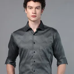 DON VINO Men Comfort Cutaway Collar Chevron Printed Cotton Slim Fit Formal Shirt-image-96