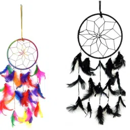 Combo Of 6 Inches Multi Color and Black Dream Catcher wall hanging (Pack Of 2) Wool Dream Catcher-9